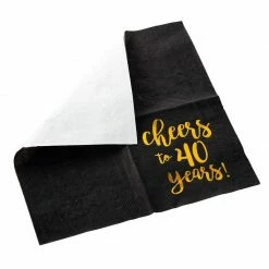 Blue Panda Birthday Party Cocktail Napkins - 50 Pack Gold Foil Cheers To 40 Years Disposable Paper Napkins, Perfect For 40th Birthday Party Supplies, Anniversary Decorations, 5 X 5 Inches Folded, Black