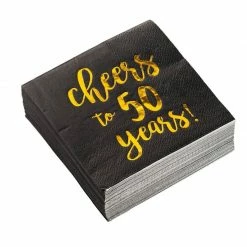 Blue Panda Cocktail Napkins - 50-Pack Luncheon Napkins, Disposable Paper Napkins Party Supplies For Birthday, Anniversary, 3-Ply, Cheers To 50 Years Design, Unfolded 10 X 10 Inches, Folded 5 X 5 Inches