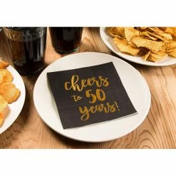 Blue Panda Cocktail Napkins - 50-Pack Luncheon Napkins, Disposable Paper Napkins Party Supplies For Birthday, Anniversary, 3-Ply, Cheers To 50 Years Design, Unfolded 10 X 10 Inches, Folded 5 X 5 Inches