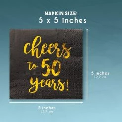 Blue Panda Cocktail Napkins - 50-Pack Luncheon Napkins, Disposable Paper Napkins Party Supplies For Birthday, Anniversary, 3-Ply, Cheers To 50 Years Design, Unfolded 10 X 10 Inches, Folded 5 X 5 Inches