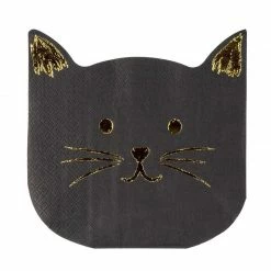 Blue Panda Die-Cut Black Cat Paper Napkins With Gold Foil Accents (6.5 X 6.2 In, 50 Pack) Special Occasions