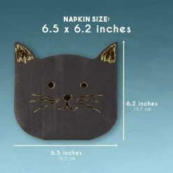 Blue Panda Die-Cut Black Cat Paper Napkins With Gold Foil Accents (6.5 X 6.2 In, 50 Pack) Special Occasions