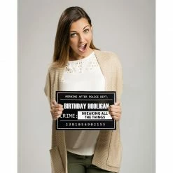 Blue Panda Special Occasions Mugshot Signs - 25 Photo-Booth Props With Height Chart Backdrop Poster For Birthday, Wedding, Bachelorette Party, Sign: 11.5 X 7.5 Inches, Background: 5.17 X 3.83 Feet