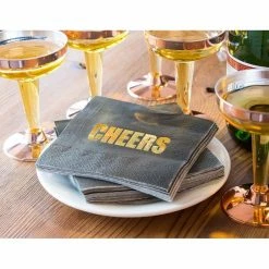 Blue Panda Cheers Party Supplies, Black Paper Napkins (5 X 5 In, Gold Foil, 100 Pack)