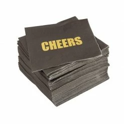 Blue Panda Cheers Party Supplies, Black Paper Napkins (5 X 5 In, Gold Foil, 100 Pack)