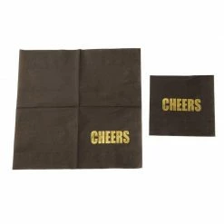 Blue Panda Cheers Party Supplies, Black Paper Napkins (5 X 5 In, Gold Foil, 100 Pack)