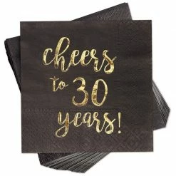 Blue Panda Cheers To 30 Years! Gold Foil Paper Cocktail Napkins (5 X 5 Inches, 100 Pack)