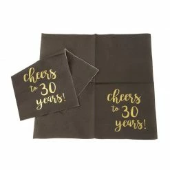 Blue Panda Cheers To 30 Years! Gold Foil Paper Cocktail Napkins (5 X 5 Inches, 100 Pack)