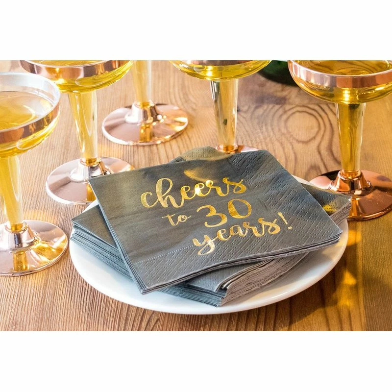 Blue Panda Cheers To 30 Years! Gold Foil Paper Cocktail Napkins (5 X 5 Inches, 100 Pack) 5 Blue Panda Cheers To 30 Years! Gold Foil Paper Cocktail Napkins (5 X 5 Inches, 100 Pack)