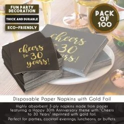 Blue Panda Cheers To 30 Years! Gold Foil Paper Cocktail Napkins (5 X 5 Inches, 100 Pack) 13 Blue Panda Cheers To 30 Years! Gold Foil Paper Cocktail Napkins (5 X 5 Inches, 100 Pack)