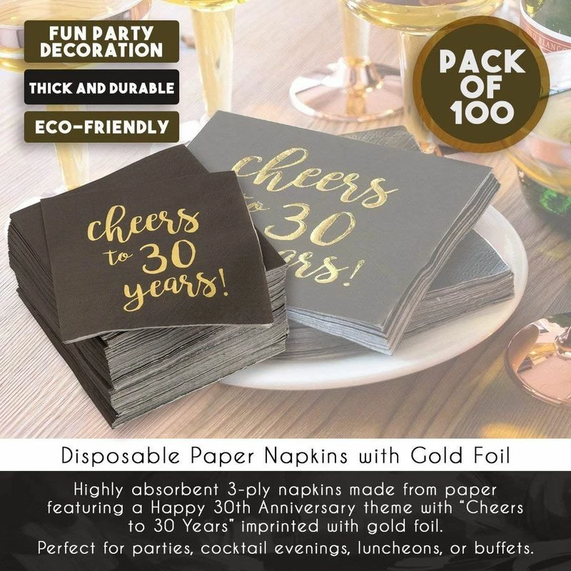 Blue Panda Cheers To 30 Years! Gold Foil Paper Cocktail Napkins (5 X 5 Inches, 100 Pack) 7 Blue Panda Cheers To 30 Years! Gold Foil Paper Cocktail Napkins (5 X 5 Inches, 100 Pack)