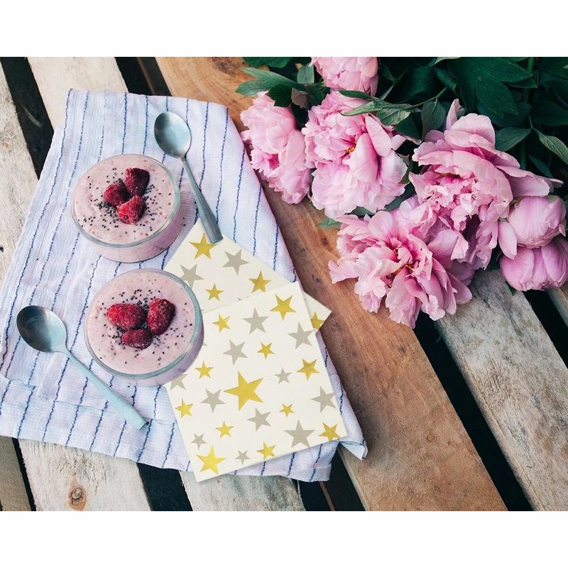 Blue Panda 100-Pack Disposable Paper Napkins With Silver And Gold Foil Stars Designs For Holiday And New Year’s Eve Parties, 3-Ply, White, 5 X 5 Inches 5 Blue Panda 100-Pack Disposable Paper Napkins With Silver And Gold Foil Stars Designs For Holiday And New Year’s Eve Parties, 3-Ply, White, 5 X 5 Inches