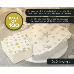 Blue Panda 100-Pack Disposable Paper Napkins With Silver And Gold Foil Stars Designs For Holiday And New Year’s Eve Parties, 3-Ply, White, 5 X 5 Inches 13 Blue Panda 100-Pack Disposable Paper Napkins With Silver And Gold Foil Stars Designs For Holiday And New Year’s Eve Parties, 3-Ply, White, 5 X 5 Inches