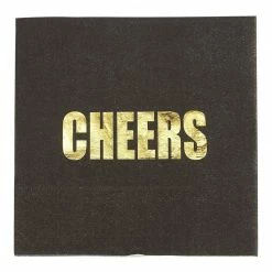 Blue Panda Cheers Party Supplies, Black Paper Napkins (5 X 5 In, Gold Foil, 50 Pack)