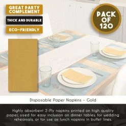 Blue Panda Gold Paper Dinner Napkins For Birthday, Graduation Party Supplies (120 Pack)