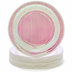 Blue Panda Pink Holographic Party Plates For Lunch, Dessert And Dinner (9 Inch, 48 Pack)
