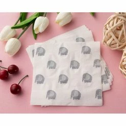 Blue Panda Elephant Paper Napkins For Baby Shower Party (6.5 X 6.5 Inches, 150 Pack)