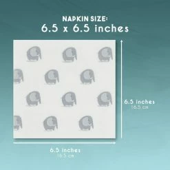Blue Panda Elephant Paper Napkins For Baby Shower Party (6.5 X 6.5 Inches, 150 Pack)