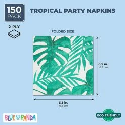 Blue Panda Tropical Leaf Paper Napkins For Hawaiian Luau Birthday Party (6.5 X 6.5 In, 150 Pack)