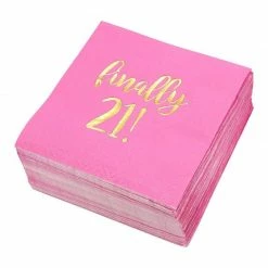 Blue Panda Finally 21 Party Decorations, Birthday Napkins (5 X 5 In, Hot Pink, 50 Pack)