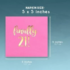 Blue Panda Finally 21 Party Decorations, Birthday Napkins (5 X 5 In, Hot Pink, 50 Pack)