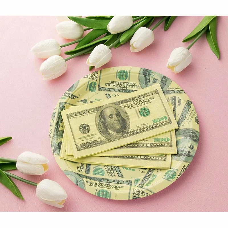 Blue Panda Money Party Supplies, Dinner Plates, Cutlery Set, Paper Cups, And Luncheon Napkins (Serves 24, 144 Pieces) 5 Blue Panda Money Party Supplies, Dinner Plates, Cutlery Set, Paper Cups, And Luncheon Napkins (Serves 24, 144 Pieces)
