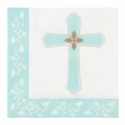 Blue Panda Religious Paper Napkins With Cross Design (White, Aqua, 6.5 X 6.5 In, 150 Pk)