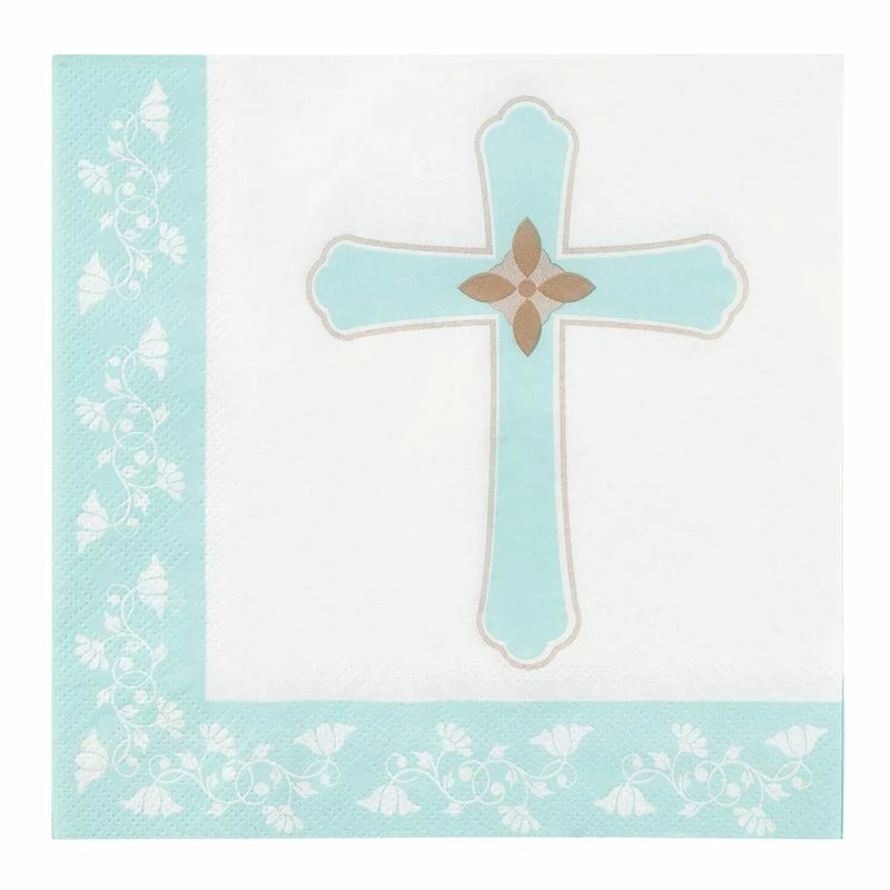 Blue Panda Religious Paper Napkins With Cross Design (White, Aqua, 6.5 X 6.5 In, 150 Pk) 3 Blue Panda Religious Paper Napkins With Cross Design (White, Aqua, 6.5 X 6.5 In, 150 Pk)