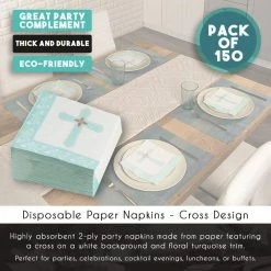 Blue Panda Religious Paper Napkins With Cross Design (White, Aqua, 6.5 X 6.5 In, 150 Pk) 12 Blue Panda Religious Paper Napkins With Cross Design (White, Aqua, 6.5 X 6.5 In, 150 Pk)