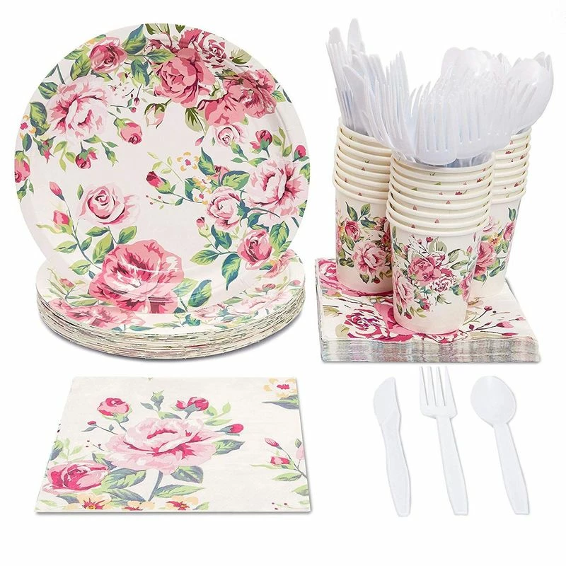 Blue Panda Floral Party Supplies With Paper Plates, Napkins, Cups And Plastic Cutlery (144 Pieces) Special Occasions 3 Blue Panda Floral Party Supplies With Paper Plates, Napkins, Cups And Plastic Cutlery (144 Pieces) Special Occasions