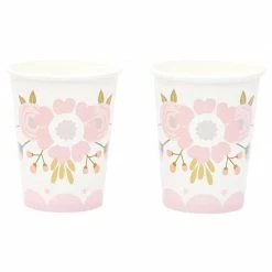 Blue Panda Pink Floral Party Supplies, Paper Plates, Napkins, Cups And Plastic Cutlery (Serves 24, 144 Pieces) Dinnerware Sets