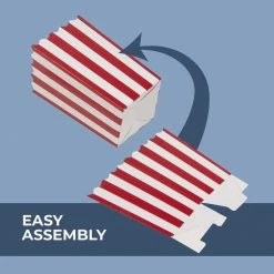 Blue Panda Set Of 100 Mini Popcorn Favor Boxes - 3x5 Snack Containers For Carnival Party Supplies, Movie Night, Birthdays, Red And White, 20 Ounce, 3.3 X 5.6 Inches