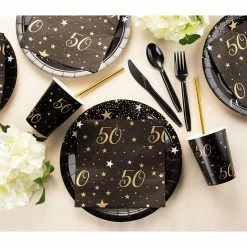 Blue Panda Dinnerware Sets 144 Pieces 50th Birthday Party Bundle, Includes Plates, Napkins, Cups, And Cutlery (24 Guests)