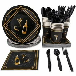 Blue Panda Special Occasions 1920s Party Supplies – Serves 24 – Includes Plates, Knives, Spoons, Forks, Cups And Napkins Perfect For Roaring 20s Themed Birthdays