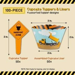 Blue Panda Special Occasions Juvale 100-Piece Construction Zone Cupcake Toppers And Wrapper Liners For Kids Birthday Party Supplies