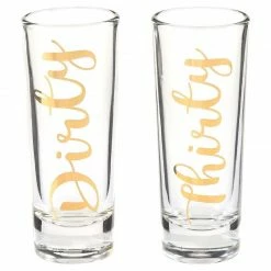 Blue Panda Novelty Birthday Gift - Dirty Thirty Shot Glasses Pair With Gold Foil Print For Celebrating Turning 30, Party Favors- Set Of 2, 2 Oz Each Cups