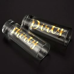 Blue Panda Novelty Birthday Gift - Dirty Thirty Shot Glasses Pair With Gold Foil Print For Celebrating Turning 30, Party Favors- Set Of 2, 2 Oz Each Cups