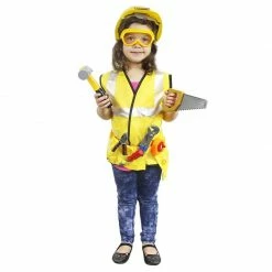 Blue Panda Kids Role Play Costume Set - 10-Piece Construction Worker Costume For Kids, Builder Dress Up Kit With Hard Hat, Tool Belt, Vest, And Other Accessories For Pretend Play, Halloween Dress Up, School Play