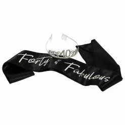 Blue Panda 40th Birthday Tiara And Sash - Gift For Women With Forty And Fabulous Satin Sash And Rhinestone Tiara Crown Set For Gift Party Supplies And Decorations