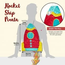 Juvale Special Occasions Blue Panda Rocket Ship Pinata For Space Birthday Party Supplies (16.5 X 12.5 X 3 In)