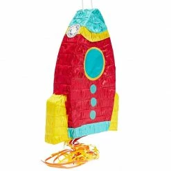 Juvale Special Occasions Blue Panda Rocket Ship Pinata For Space Birthday Party Supplies (16.5 X 12.5 X 3 In)