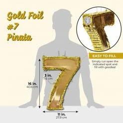 Blue Panda Small Number 7 Gold Foil Pinata, Seventh Birthday Party Supplies, 16 X 11 X 3 Inches Decorations