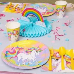 Blue Panda 3-Piece Rainbow Unicorn Honeycomb Centerpiece Decoration For Kids Birthday Party Supplies, Pink And Blue