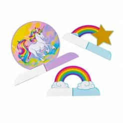 Blue Panda 3-Piece Rainbow Unicorn Honeycomb Centerpiece Decoration For Kids Birthday Party Supplies, Pink And Blue