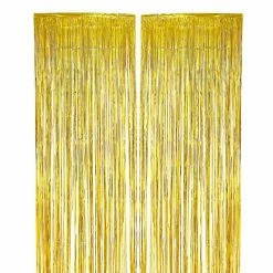 Blue Panda 2-Pack Gold Fringe Curtains - Wedding Photo Backdrop, Metallic Tinsel Foil Fringe Curtain, Party Decoration Photo Booth Background, Perfect New Years Parties - 7.9 X 3 Feet Decorations