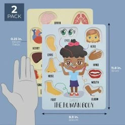 Blue Panda Special Occasions Educational Wood Peg Anatomy Puzzle, Kids' Game For Learning Human Body Parts (9 X 12 In, 2 Pack)