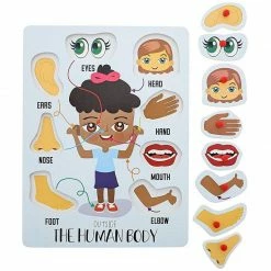 Blue Panda Special Occasions Educational Wood Peg Anatomy Puzzle, Kids' Game For Learning Human Body Parts (9 X 12 In, 2 Pack)