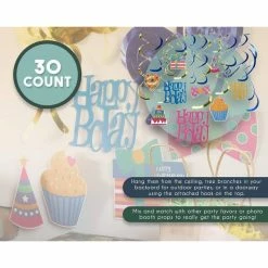 Blue Panda Special Occasions 30-Count Swirl Decorations -Happy Bday Party Whirl Streamers - Happy Birthday Party Supplies, Hanging Decorations, Multiple Colors Designs, 35 To 38 Inches In Length