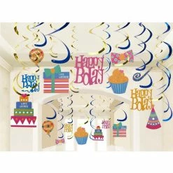 Blue Panda Special Occasions 30-Count Swirl Decorations -Happy Bday Party Whirl Streamers - Happy Birthday Party Supplies, Hanging Decorations, Multiple Colors Designs, 35 To 38 Inches In Length