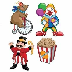 Blue Panda Carnival Cutouts Party Supplies - 12-Piece Circus Theme Birthday Party Favors Animals, Clown Performers, Colorful Print Design Decoration On 350 GSM Paper
